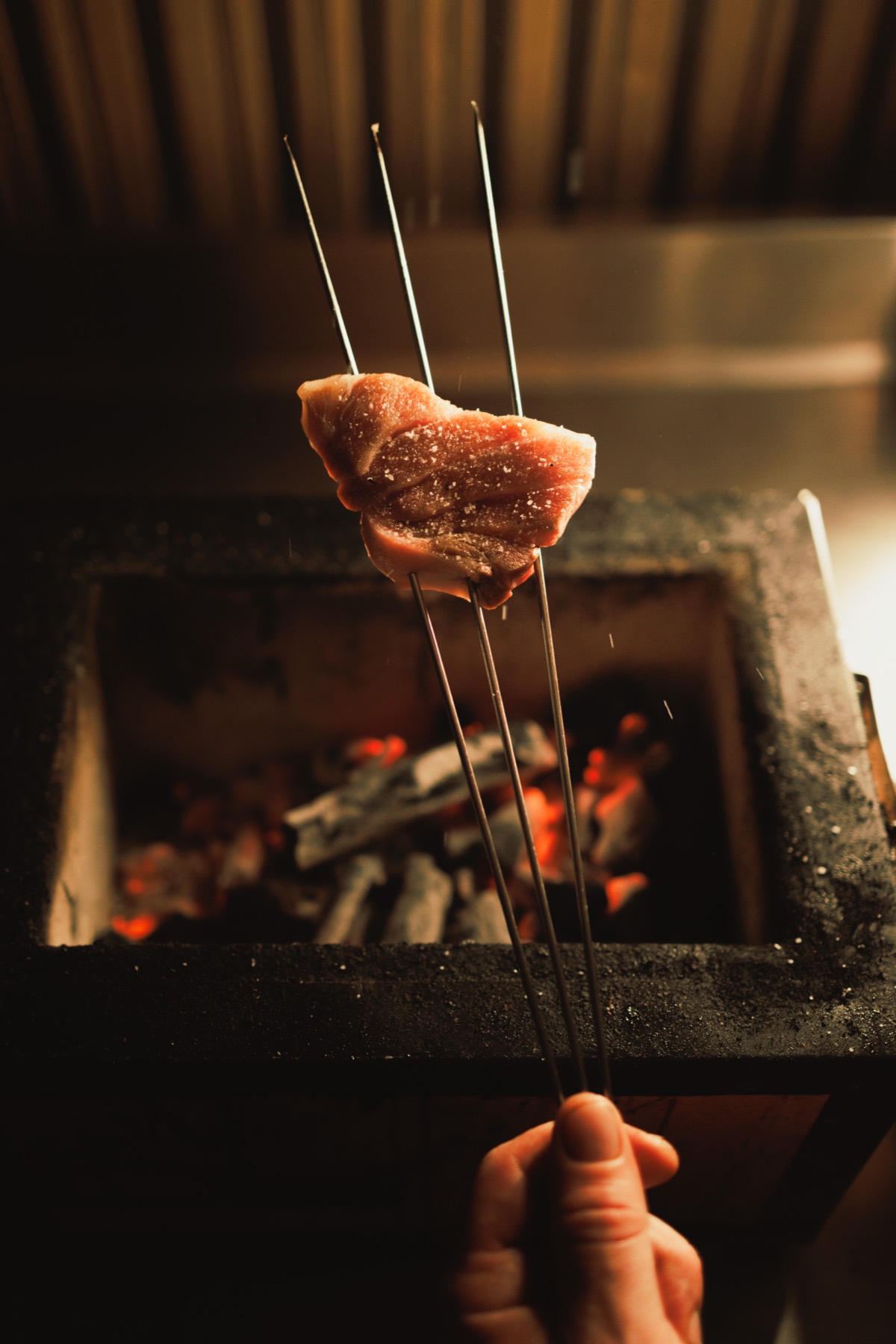 Brocheta a la brasa de carbón